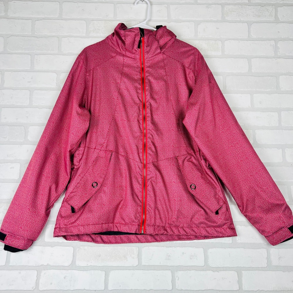 Iceburg Outerwear Womens Pink Herringbone Hooded Full Zip Jacket Large